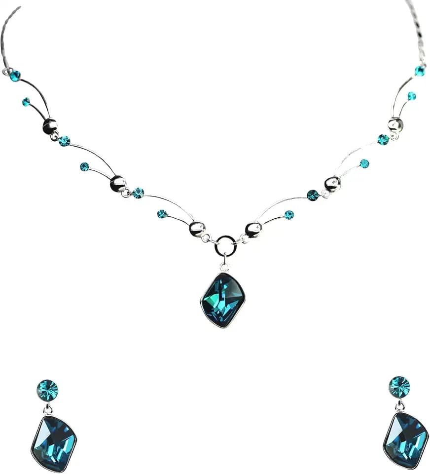 Faship Gorgeous Premium Rhinestone Crystal Floral Necklace Earrings Set