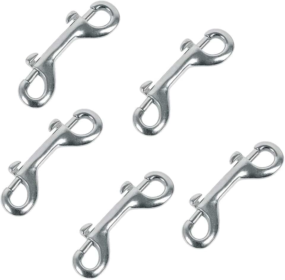 Doppel Karabinerhaken Doppelkarabiner Karabinerhaken Bolzenschnapper Ketten Schnapphaken Drehbarer Gerader Wirbel Zinkdruckguss Vernickelt 89 mm - Silber Glänzend - 5er Set