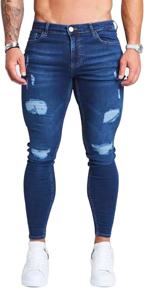 HUNGSON Men's Ripped Skinny Jeans Stretch Slim Fit Jeans Pants for Men