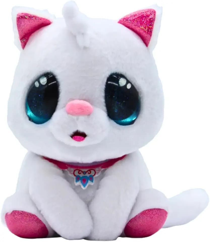 8-inch Large Cat- Shake & Sparkle- White, Fluffy Cat with Glitter Globe Effect Eyes, Stuffed Animal, Made with Kid Safe Materials