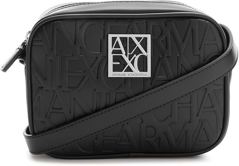 Armani Exchange Women's Essential, Liz, ovrall Lettering, Metal Square Logo Camera case, Black