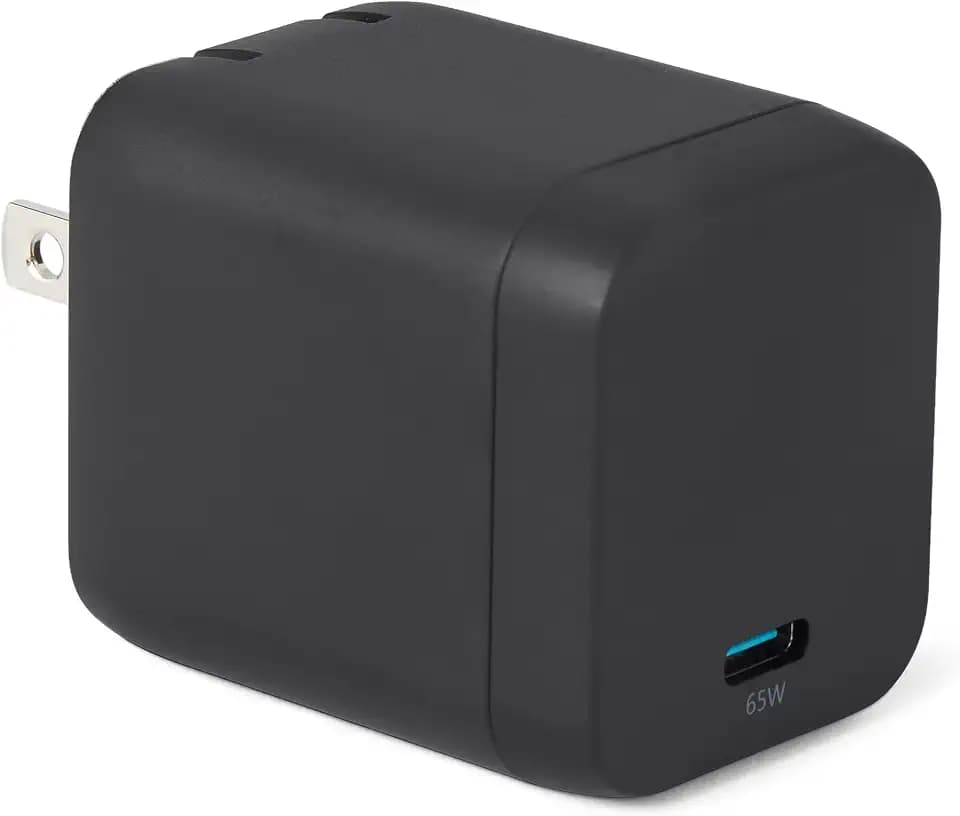 Amazon Basics 65W Fast Charging USB-C GaN Wall Charger, 1-Port PD 3.1, Compact with Foldable Plug for Laptops, Tablets, Phones, Black