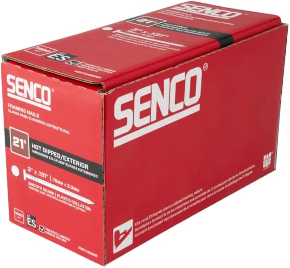 SENCO Framing Nails | 21 Degree | 3 Inch x .131 | Smooth Shank | Plastic Collated Nail | Hot Dipped Galvanized |1,000 ct.| KD27ASBSNR