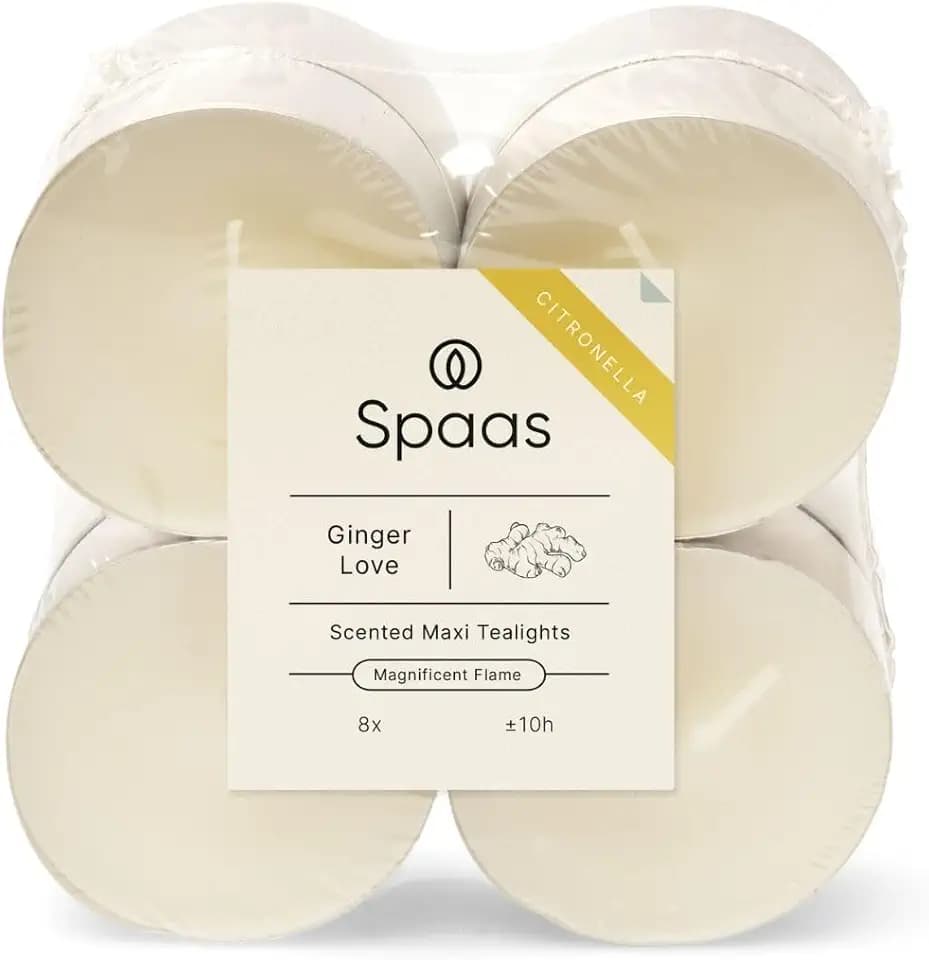 Spaas 8 x 8 Citronella Maxi Teelichter, 10 Stunden - schmutziges Weiß - Ginger Love