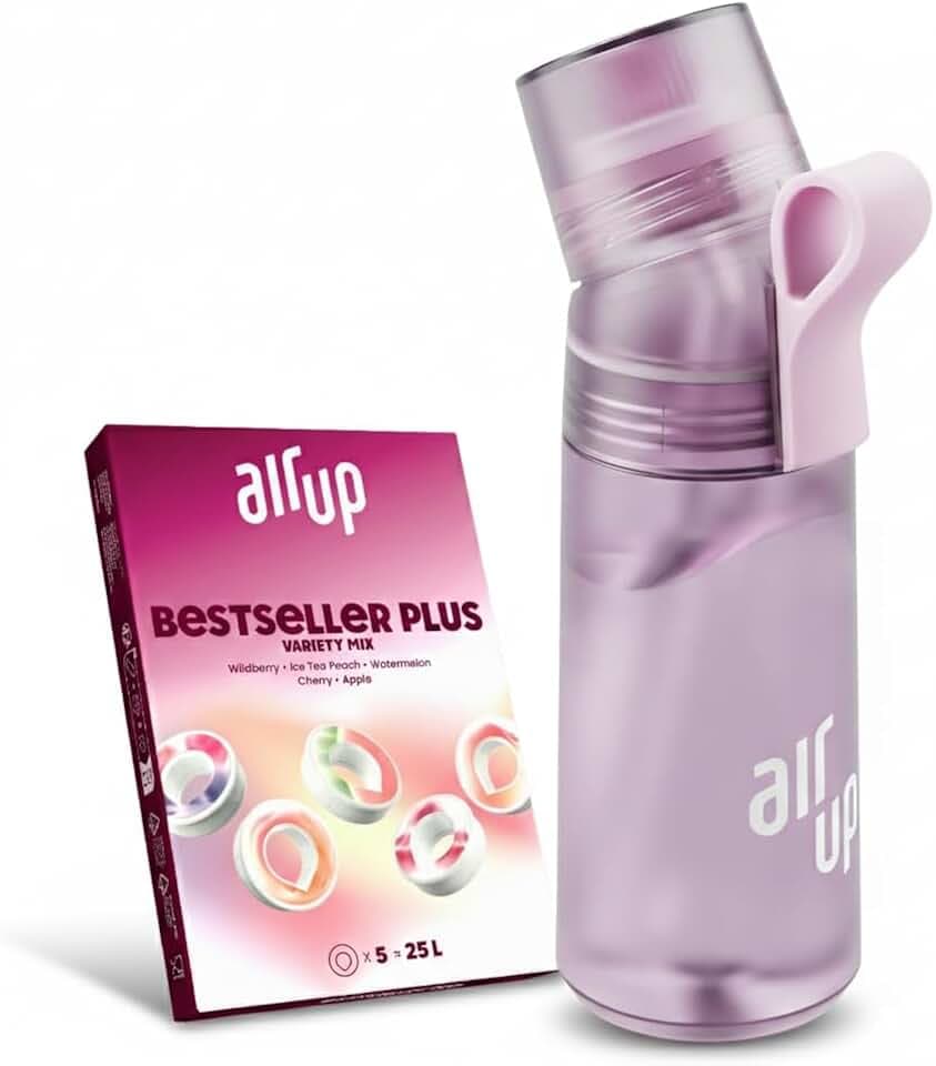 air up Trinkflasche Twist Pro Lavender (600 ml) für Schule, Sport, Gym | inkl. 5 zuckerfreien Duft-Pods & Strohhalm | Wasserflasche in Violett mit Geschmack