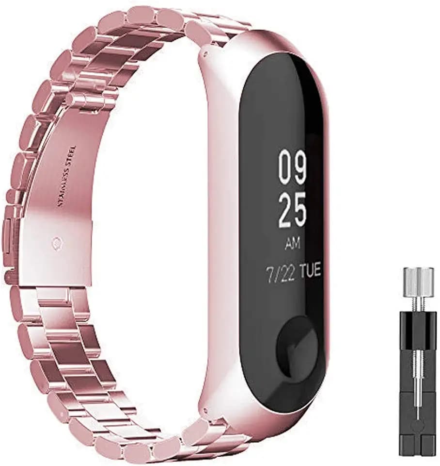 Armband kompatibel mit Xiaomi Mi Band 3/4, Edelstahl, Ersatzarmband aus Metall (Rosa)