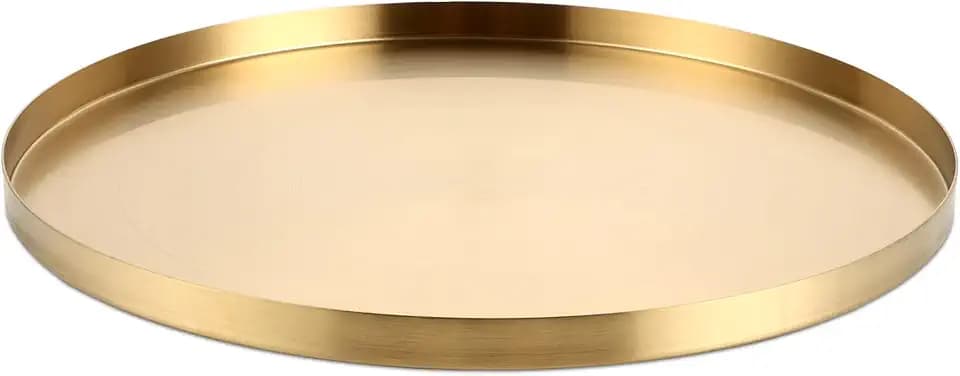 WOPPLXY Deko Tablett Rund, Ø 32 cm Dekoteller Rund, Kerzenteller Gold aus Edelstahl für Kerzen, Teeservice, Kosmetika, Vasen