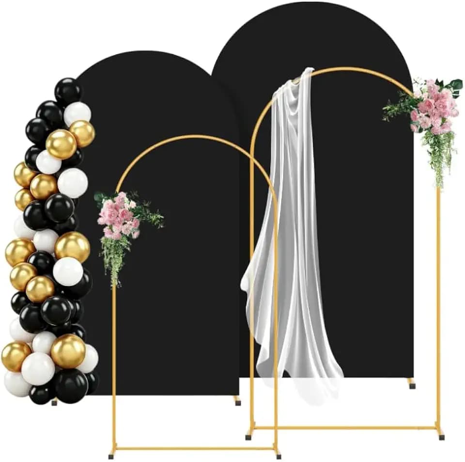 Metal Arch Backdrop Stand and Black Cover Set of 2 (6FT/7.2FT)