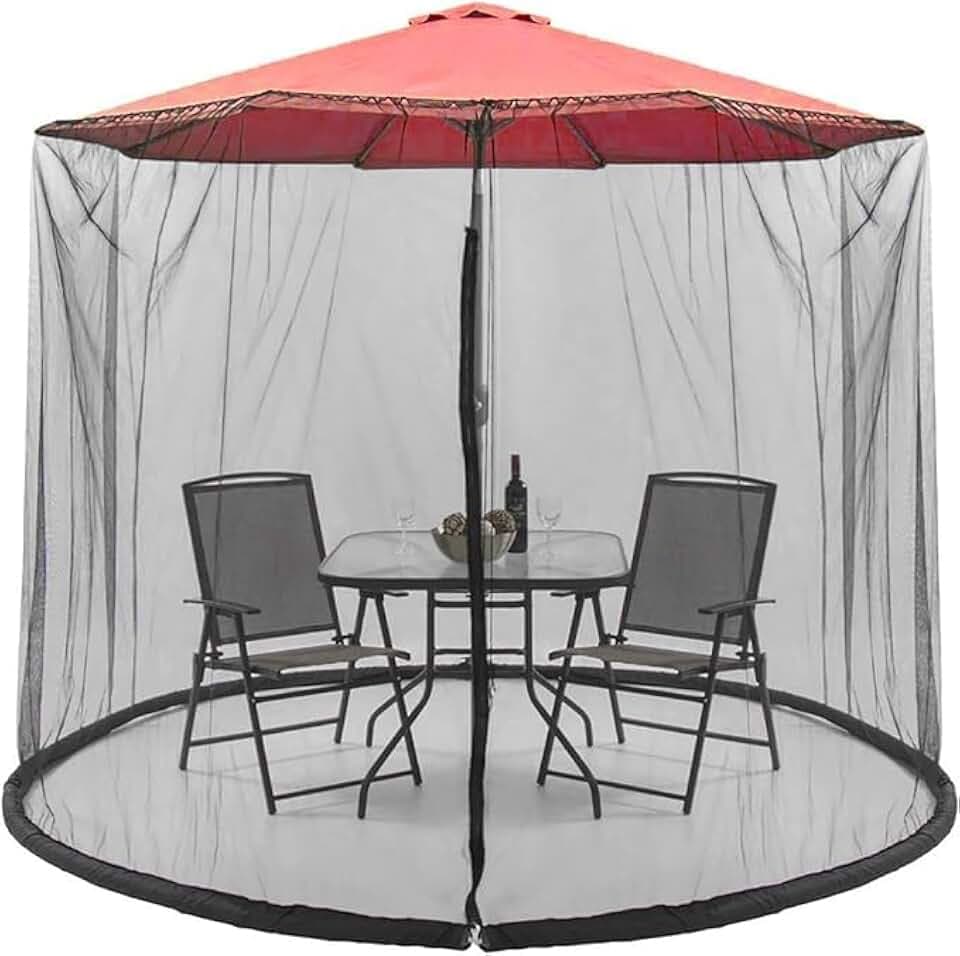 9-11 FT Umbrella Net for Outdoor Umbrella, Universal Hanging Mosquito Net for Patio,Polyester Mesh Umbrella Screen for Patio Tables with Zipper (Black)