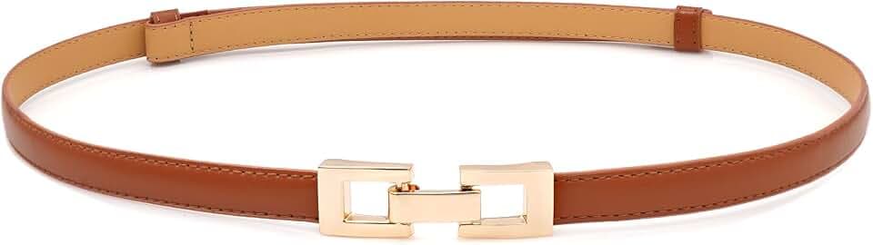 Frauen Skinny Gürtel Dünne PU Leder Taille Gürtel mit Goldschnalle für Kleider