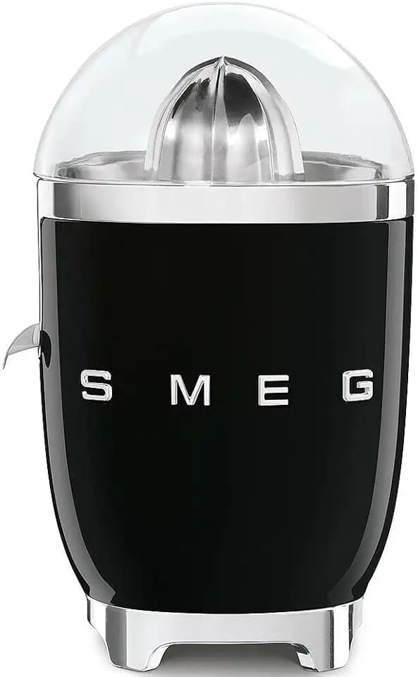 Smeg, Elektrische Zitruspresse CJF11BLEU, tropfsicherer Auslauf und Universalkegel, rutschfeste Stellfüße, Filtersieb und Presskegel aus Edelstahl, 70 W, Schwarz