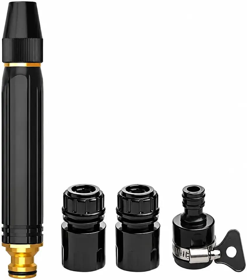 High Pressure Water Hose Nozzle for Plain 1/2 Inch ID Soft Hose, Adjustable Metal Spray Nozzle with Hose End Fittings and Metal Clamp, Outdoor Water Gun for Car Wash, Patio, Lawn