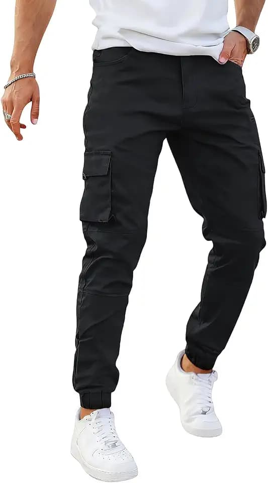 GINGTTO Cargo Joggers Men Cotton Slim Fit Stretch Camo Pants Elastic Waist