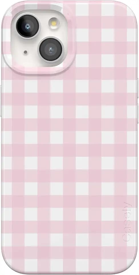 Casely iPhone 15 Case | Pink Plaid | Sunday Best | Compatible with MagSafe | Classic Ultra Slim Design