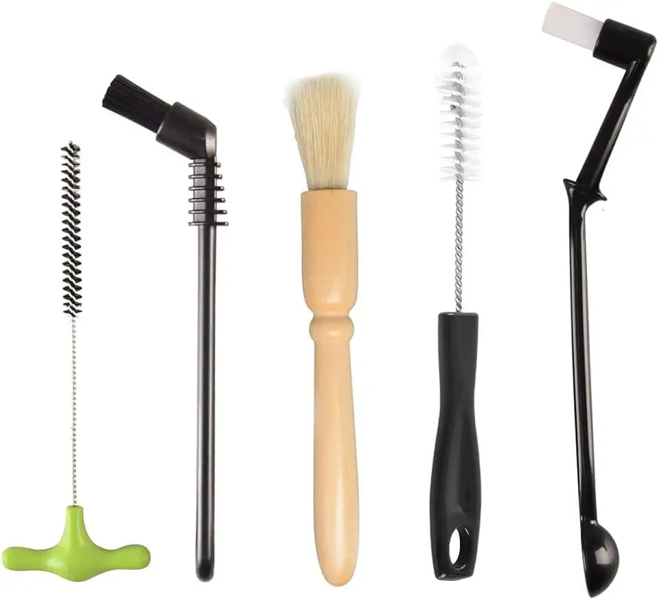 Espresso Machine Cleaning Brush Set - CAFEMASY 5 Pieces Coffee Cleaning Brush Natural Bristles Wooden Brush for Coffee Grinder and Nylon Brush for Espresso Machine Cleaning