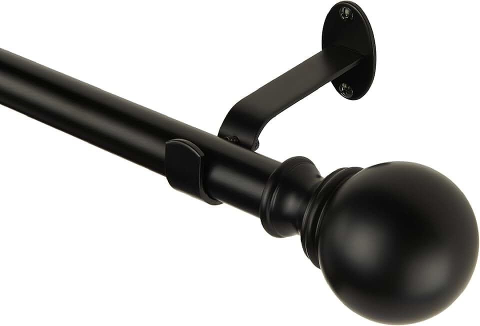 Cordelia Single Curtain Rod with Globe Ball Finial, Antique Black - 48"W x 86"L