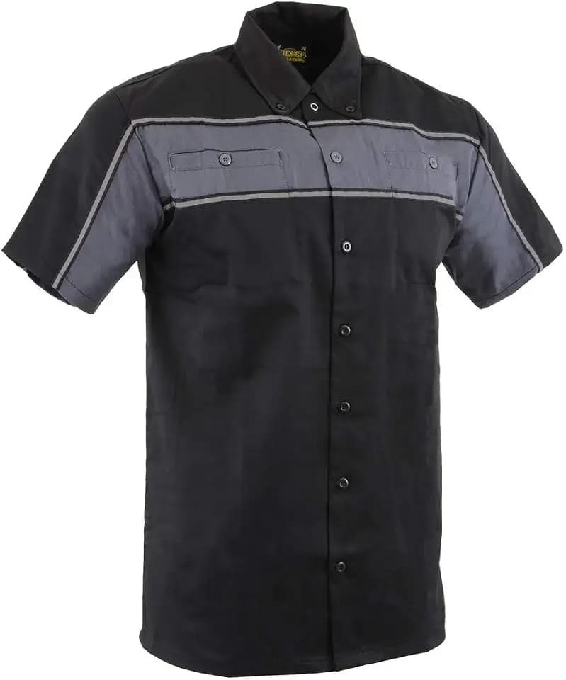 Milwaukee Leather MDM11672 Men’s Grey-Black Mechanic Work Shirt w/Reflective Strip - Heavy-Duty Button-Up