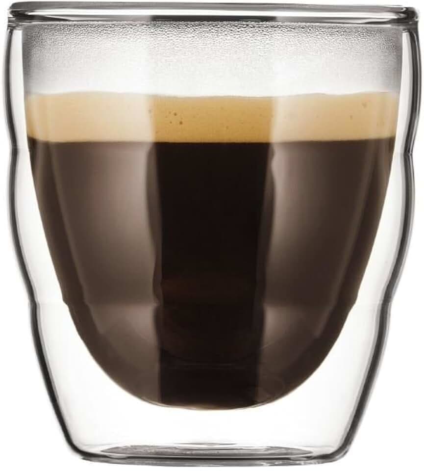 Bodum PILATUS Doppelwandige Gläser 2 Stück – 80ml Espressotassen – Thermogläser – Spülmaschinengeeignet – Borosilikatglas