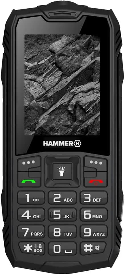 Hammer H Rock Handy ohne Vertrag, Robustes Tastenhandy mit IP68, Taschenlampe, 1800 mAh Akku, stoßfest, Dual SIM, 2,4 Zoll Farbdisplay, Arbeitshandy für Baustelle und Outdoor, Schwarz