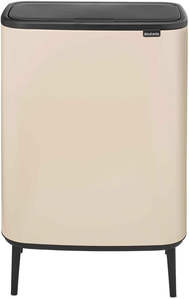 Brabantia Bo Touch Bin Hi Küchenmülleimer 2 x 30 l - Abfalleimer mit Soft-Touch-Öffnungssystem | Platzsparender Restmülleimer mit zwei Inneneimern für die Küche | Soft Beige