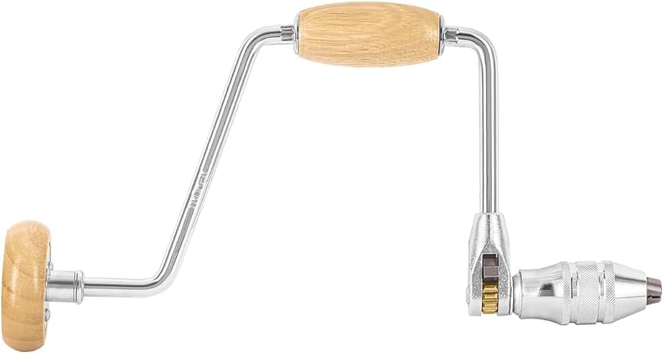 Truper Professional Brace Drill, 12-Inch Length, Wood Barrel & Crank with Wood Knob, Reversible Ratchet for Drilling & Screwing Wood (Model BC-12M / 10970)