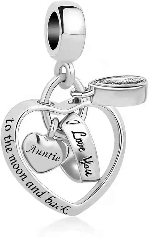 LSxAB I Love You to the Moon and Back Heart Dangle Charm Compatible with Pandora Charms Bracelets for Women