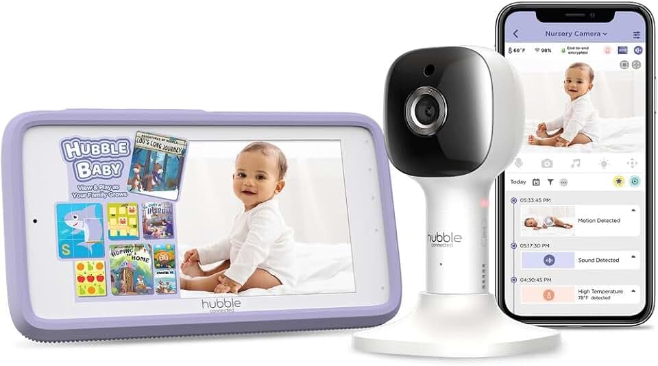 Hubble Connected Nursery Pal Cloud Touch Smart WiFi Enabled Baby Monitor with 5 Inch HD Color Touchscreen Parent Unit, Plus Preloaded Soothing Sounds, Lullabies, and Stories, White
