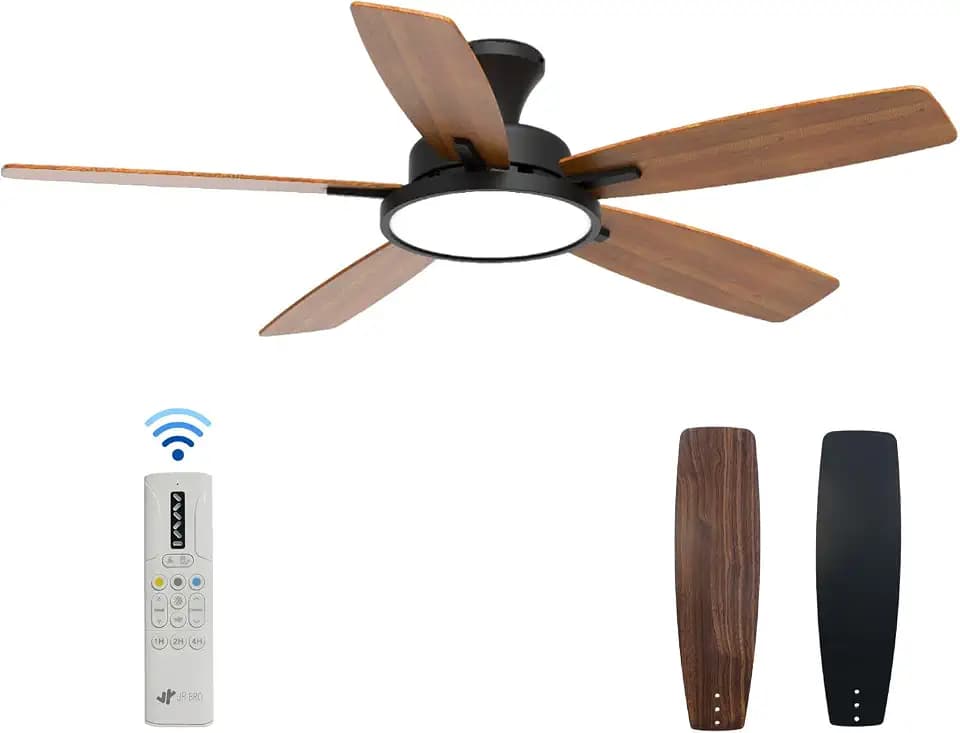 Deckenventilator mit LED-Licht 132 cm, Gleichstrommotor,drei Farbarten und dimmbarem Licht, schwarzes Finish, Fernbedienung für Schlafzimmer,leiser DC-Motor,6 Geschwindigkeiten,Wohnzimmer,Büro