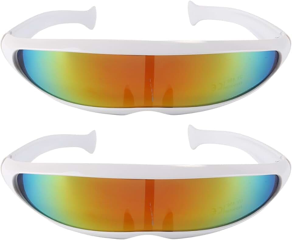 2 PCS Futuristische Sonnenbrille Weißer Rahmen Gold Mercury Film für Cosplay Slim Cyclops Adult Party