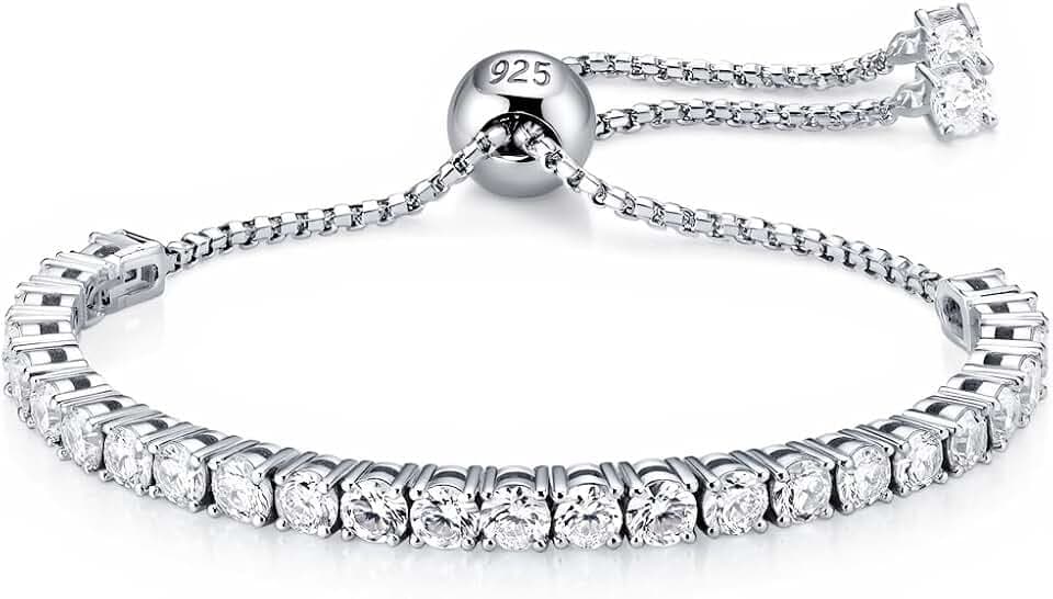 Moissanite Tennis Bracelet for Women, Adjustable Moissanite Tennis Bracelet 2mm/2.5mm/3mm/4mm D Color VVS1 Round Cut 925 Sterling Silver, Luxury Moissanite Jewelry Gift for Valentine's day, Mother's day,Anniversary and Self Gift