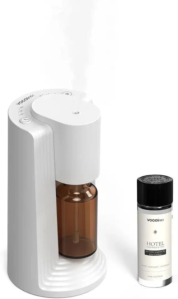 VOCOlinc Waterless Essential Oil Diffuser with 20mL/0.7Fl Oz Hotel Collection Oil, Home Fragrance Diffuser, 4 Timers ＆ 3 Mist Levels, Mini Scent Air Machine for Home, Room, Car, Office (White)