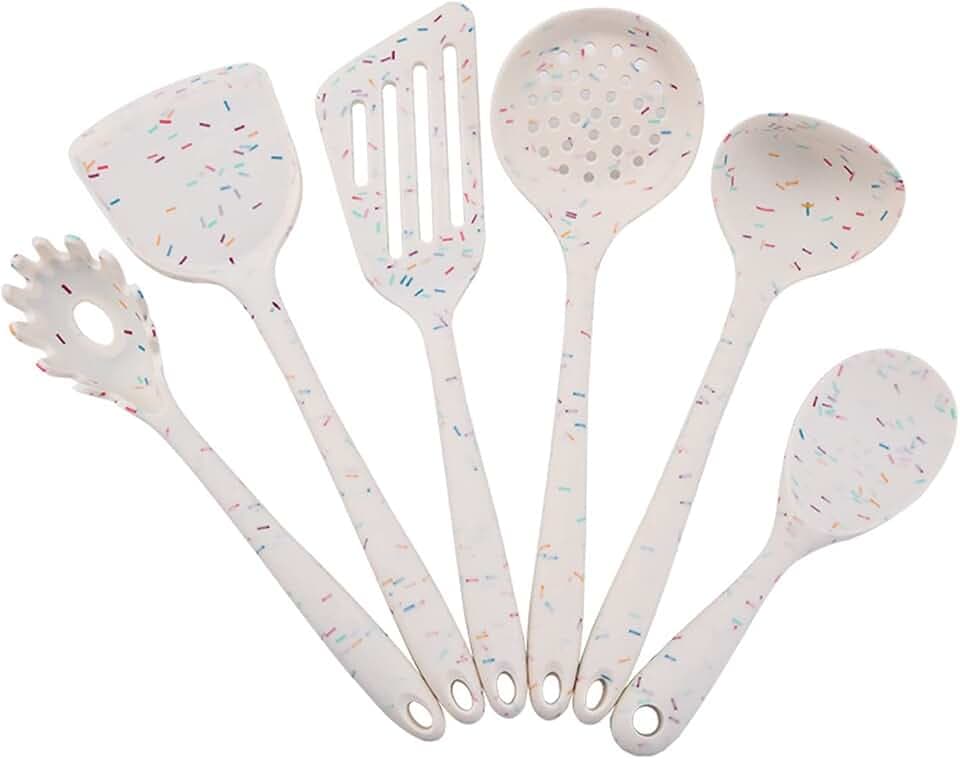 6 Pcs Silicone Kitchen Utensils Set, Silicone Cooking Utensils, Heat Resistant Kitchen Cooking Utensils Set,High Heat Resistant to 480°F, Hygienic One Piece Design, (White)