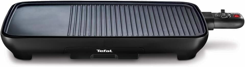 Tefal Tischgrill Malaga, Elektrogrill, regelbarer Thermostat, antihaftbeschichtete Grillplatte, 2/3 Grill, 1/3 Teppanyaki, abnehmbares Kabel, Platte und Abtropfschale spülmaschinenfest, 2000W, TG3918