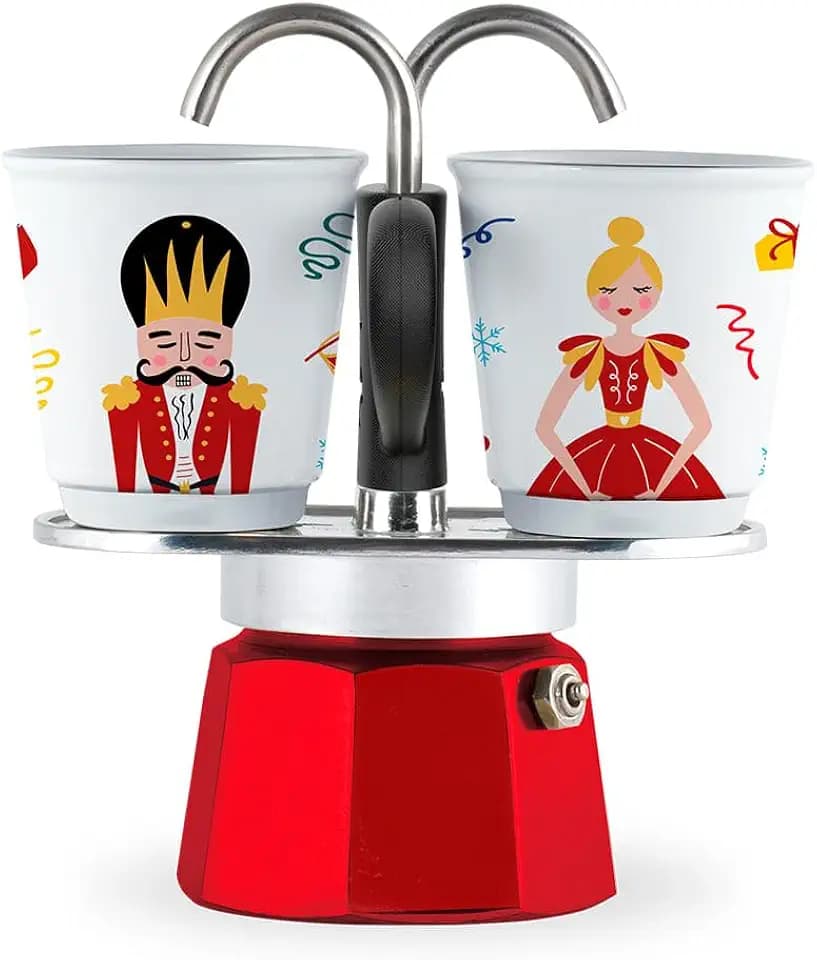 Bialetti Nussknacker, Moka Mini Express mit 2 Tassen, Porzellan