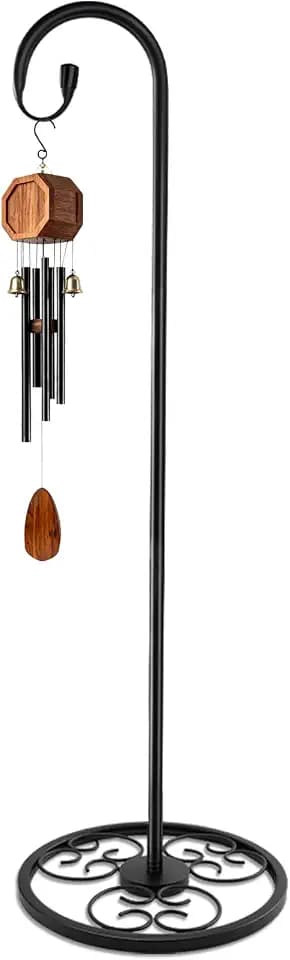 63" Adjustable Shepherd Hook Stand with Round Base Stand for Wind Chime, Bird Feeder, Lantern for Indoor & Outdoor Garden Patio Home Decor. (Single Shepherd's Hook, 63, Inches)