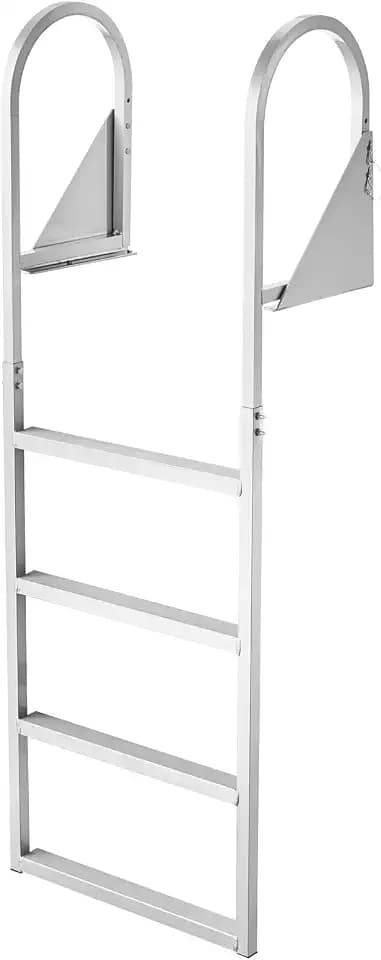 VEVOR Flip-Up Dock Ladder 4-Step, Heavy-Duty Aluminum Alloy Pontoon Boat Swim Ladder, 350 lbs Weight Capacity, with Non-Slip Wide Steps, Pull Rope Assist for Lake, Swimming Pool, Marine Boarding
