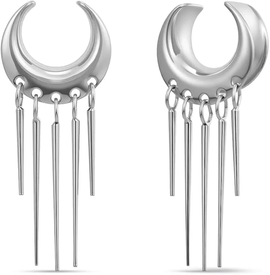 ERKUOO 2PCS Gothic Baroque Occult Ear Tunnels 2G–1 Inch Heart Flame Crescent Sigil Spiral Moon Plugs Gauges Stretching Piercing Jewelry for Women Men Alternative Fashion
