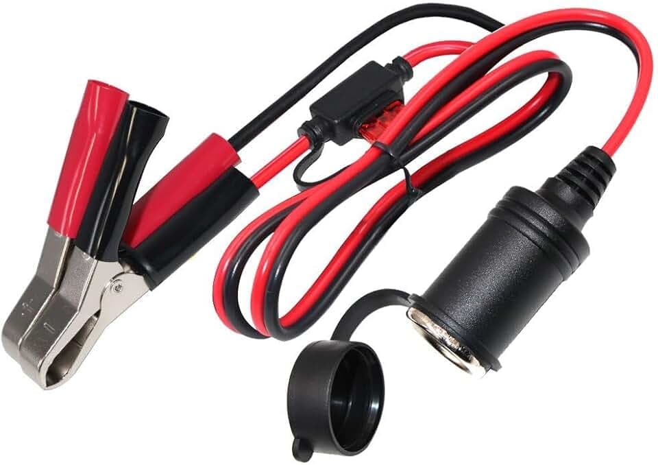 Cigarette Lighter Adapter - Female Socket to 12v Battery Alligator Clips for Auto Car Battery Clamp to Lighter Plugs Cigar Charge Extension Cable Cord 2FT