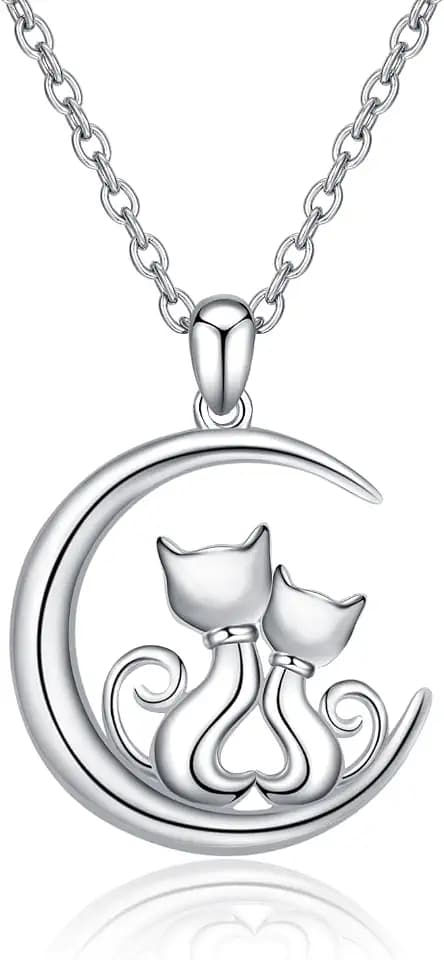YAFEINI Katze/Wolf/Kolibri Anhänger Kette 925 Sterling Silber Tier Mutter und Tochter Katzen Halskette Schmuck ffür Damen
