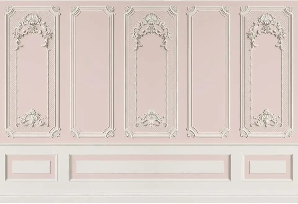 Leyiyi 5x3ft Pink White Vintage Room Inside Backdrop European Frame Modern House French Castle Cementery Wall Retro Style Photo Background Cowboy Kids Birthday Portrait Studio Props Vinyl Wallpaper