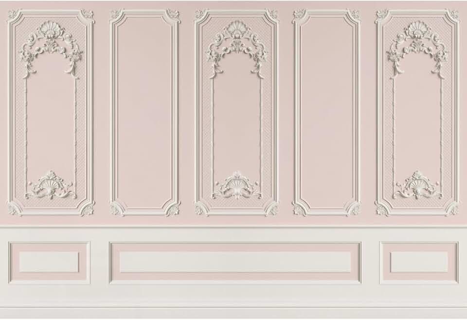 Leyiyi 8x6ft Pink White Vintage Room Inside Backdrop European Frame Modern House French Castle Cementery Wall Retro Style Photo Background Cowboy Kids Birthday Portrait Studio Props Vinyl Wallpaper