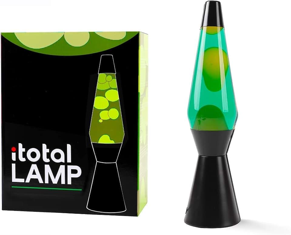 I-TOTAL® Farbige Lava-Lampe Spaceship – Hypnotischer Blaseneffekt, Flüssiges Wachs, Entspannendes Licht, Dekorative Lampe Zuhause Büro (SCHWARZEM SOCKEL GRUNE FLUSSIGKEIT GELBES WACHS)