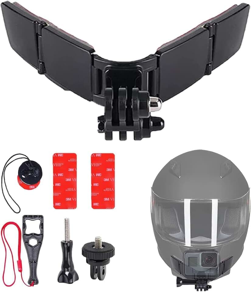 Universal Motorcycle Helmet Chin Mount with Adhesive Pads & Safety Tether