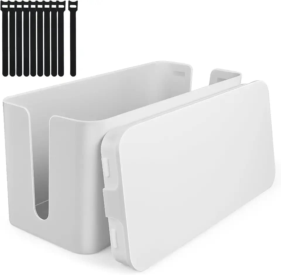 Kabelmanagement Box Kabel Organizer Kabelkasten Kabelbox 23.5cm x 11.5cm x 12cm Robuster Kunststoff 2 Seitliche Kabelführungen zum Verstecken von Steckdosenleisten, Adaptern & Kabeln, Kabelsammler