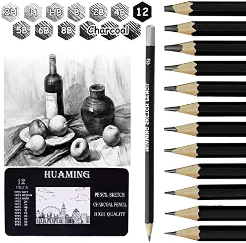 Surcotto Bleistifte Set, 9 Bleistifte mit 3 Kohlestifte, 1 Spitzer, 1 Radiergummi, 2H H HB B 2B 4B 5B 6B 8B, Zeichenstifte für Anfänger Künstler, professionelle Graphitstift
