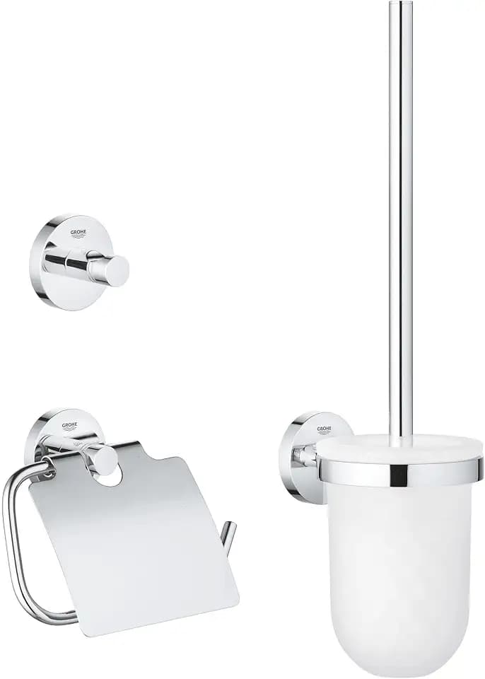 GROHE Start, 3in1 Toilettenset Gästebad, ohne Bohren (Toilettenbürste mit Halterung, Toilettenpapierhalter, Handtuchhalter, Kleben oder Bohren, mit Schrauben & Dübel, ohne Kleber), chrom, 41204000