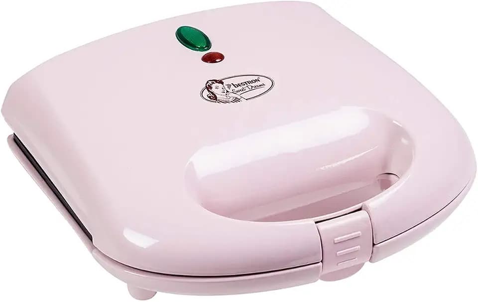 Bestron Brüsseler Waffeleisen im Retro Design, Waffelmaker für 2 belgische Waffeln, mit Antihaftbeschichtung & Backampel, 700 W, Farbe: Rosa