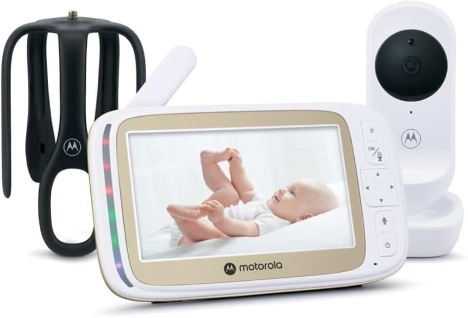 Motorola Nursery VM45 CONNECT Babyphone mit WLAN-Kamera und 5-Zoll-Monitor, 720p HD-Vision, Gegensprechfunktion, Temperaturregelung, Stargrip-Kinderbetthalterung, Große Reichweite, Innen