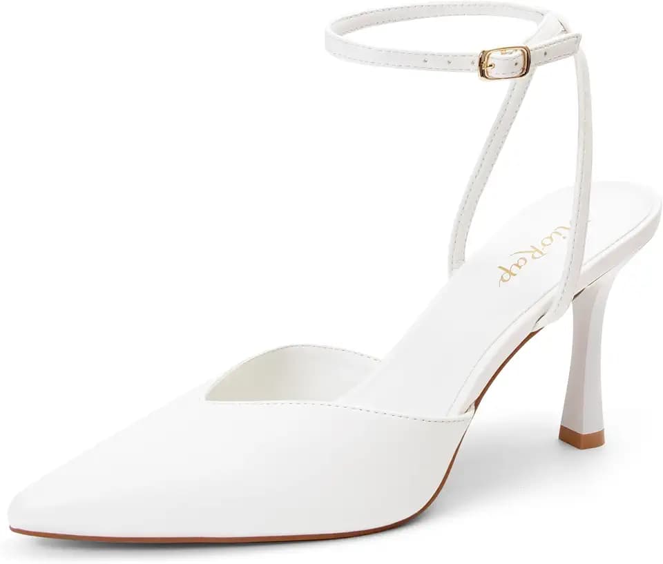 Closed Pointed Toe Kitten Slingback Heels for Women Ankle Strap Pumps Wedding Party Dressy Comfort Shoes