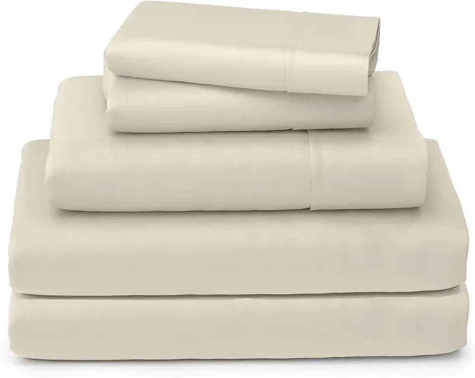 SKY BEDDINGS Split Queen Sheets Set, Egyptian Cotton Sateen, Ivory